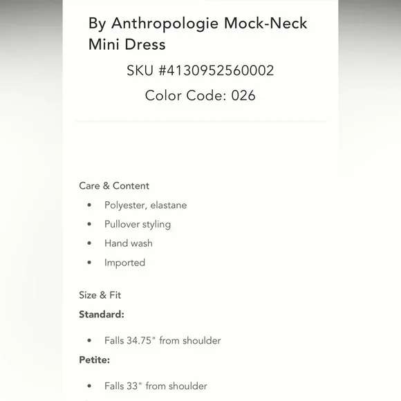 Anthropologie NWT Mock-Neck Mini Dress size XSP. - Picture 7 of 16